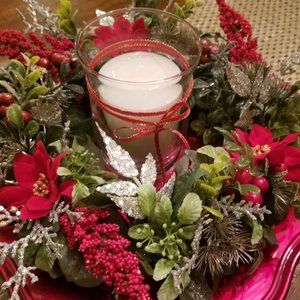 Christmas Candle Centerpiece with red base, 14" In
